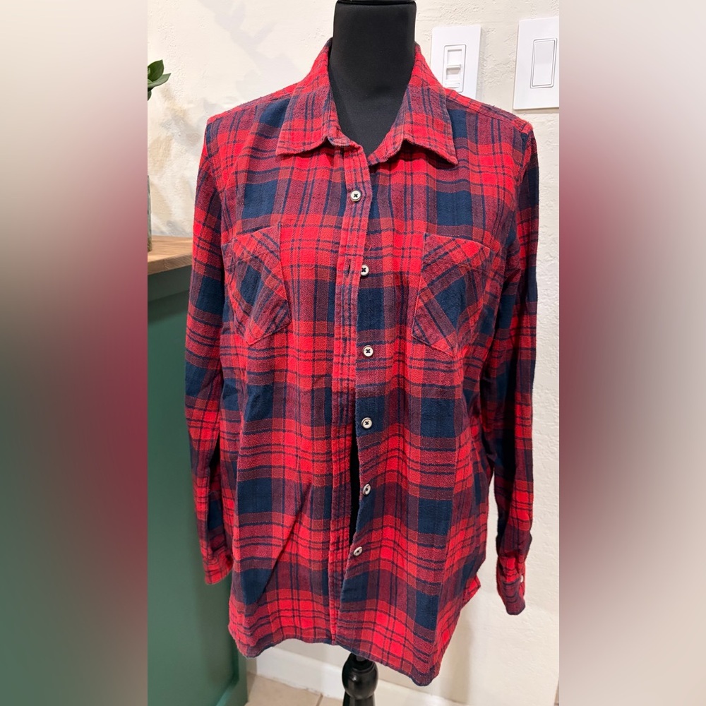 Natural Reflections Red and Blue Plaid Flannel Shirt
